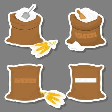 Illustration on theme big set different types sacks filled product wheat flou Stock Illustration