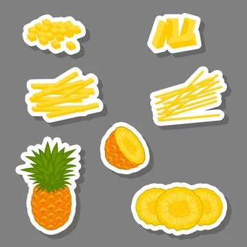 Illustration on theme big set different types yellow tropical pineapple イラスト素材
