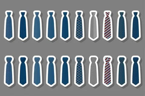 Illustration on theme big set ties different types, neckties various size Stock Illustration