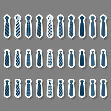 Illustration on theme big set ties different types, neckties various size Stock Illustration