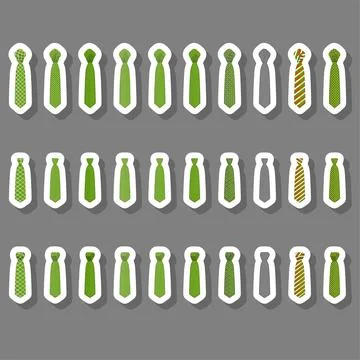 Illustration on theme big set ties different types, neckties various size Stock Illustration