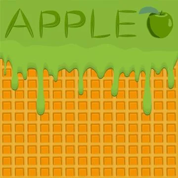 Illustration on theme falling runny apples drip at sugary waffle cookie Stock Illustration