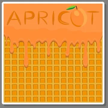 Illustration on theme falling runny apricot drip at sugary waffle cookie Stock Illustration