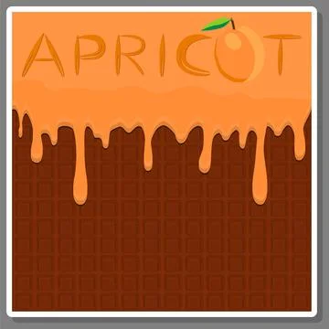 Illustration on theme falling runny apricot drip at sugary waffle cookie Stock Illustration