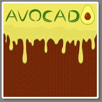 Illustration on theme falling runny avocado drip at sugary waffle cookie Stock Illustration
