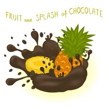 Illustration on theme falling runny pineapple drip at sugary chocolate Stock Illustration