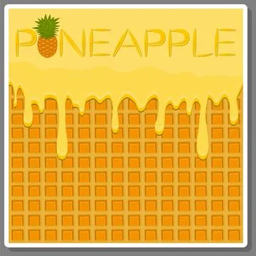 Illustration on theme falling runny pineapple drip at sugary waffle cookie Stock-Illustration