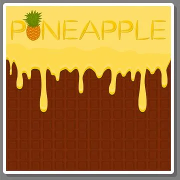 Illustration on theme falling runny pineapple drip at sugary waffle cookie Stock-Illustration