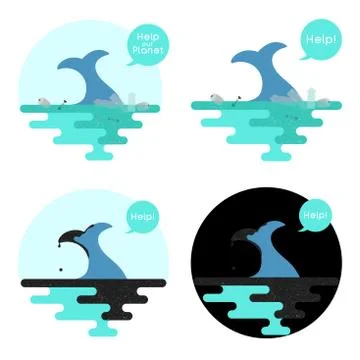 Illustration on the theme of pollution of the ocean. Vector. Stock Illustration