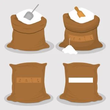 Illustration on theme set different types sacks filled powder salt Stock Illustration