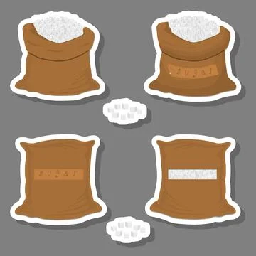 Illustration on theme set different types sacks filled cubes sugar Stock Illustration
