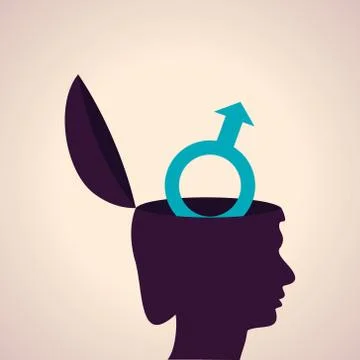 Illustration of thinking concept-Human head with male symbol Illustrazione stock