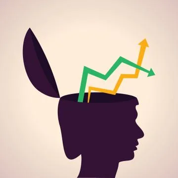 Illustration of thinking concept-Human head with up and down arrows Stock Illustration