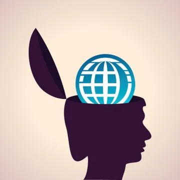 Illustration of thinking concept-Human head with earth icon Stock Illustration