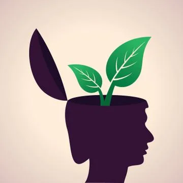 Illustration of thinking concept-Human head with leaf icon Stock Illustration