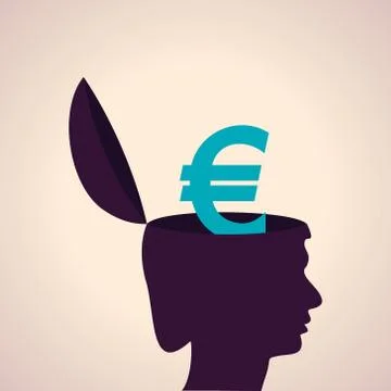 Illustration of thinking concept-Human head with euro symbol Stock Illustration