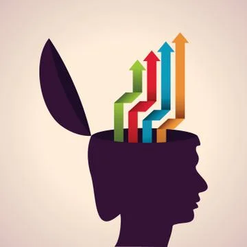 Illustration of thinking concept-Human head with colorful arrows Stock Illustration