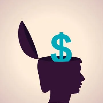 Illustration of thinking concept-Human head with dollar symbol Stock Illustration