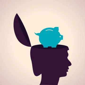 Illustration of thinking concept-Human head with piggy bank Stock Illustration