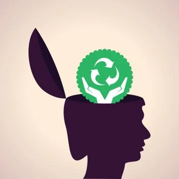 Illustration of thinking concept-Human head with recycle symbol Stock Illustration
