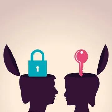 Illustration of thinking concept-Human head with lock and key symbol イラスト素材