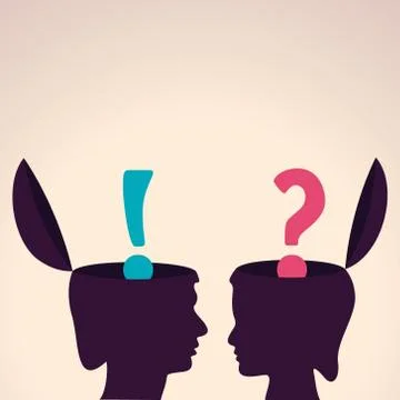 Illustration of thinking concept-Human head with question and exclamatory mark Stock Illustration