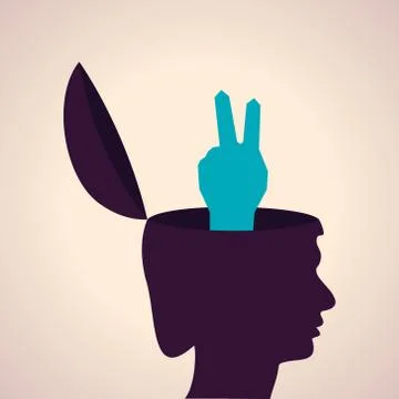 Illustration of thinking concept-Human head with victory symbol Stock Illustration