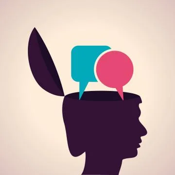 Illustration of thinking concept-Human head with message bubble Stock Illustration
