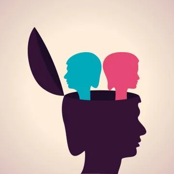 Illustration of thinking concept-Human head with male and female face Stock Illustration