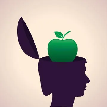 Illustration of thinking concept-Human head with apple Stock Illustration