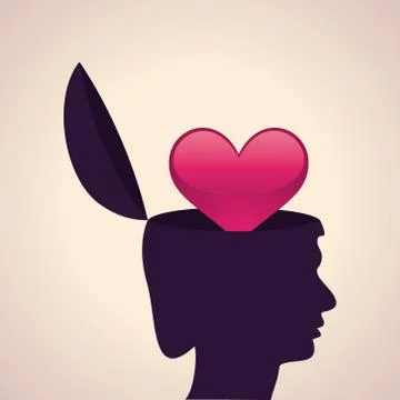 Illustration of thinking concept-Human head with heart symbol Stock Illustration