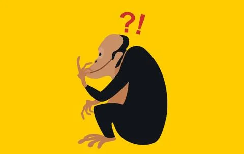 Illustration of a thinking monkey isolated on the yellow background Stock Illustration