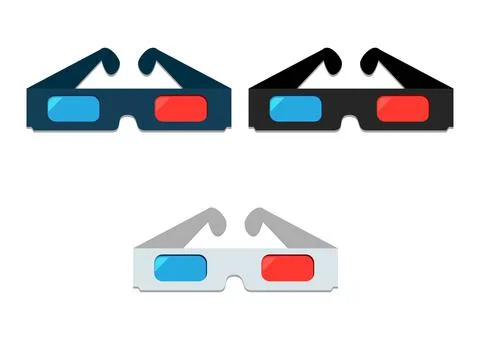 Illustration of three different color 3D glasses on a white background Stock Illustration