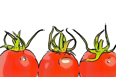 Illustration of three tomatoes on white background Stock Illustration