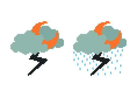 Illustration of thunderstorm at night with pixel theme Stock Illustration