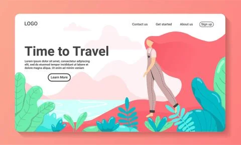 Illustration of time to travel for a business travel landing page template Stock Illustration