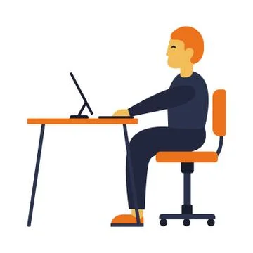 Illustration of tired man working on computer on white background. Business man Illustrazione stock