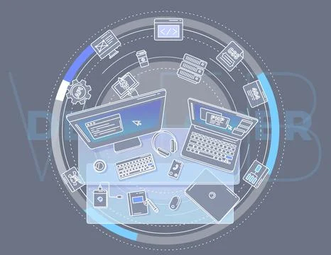 Illustration on the topic of the web developer for promotional poster. Stockillustratie