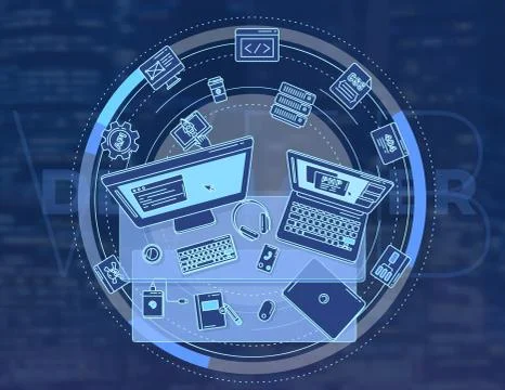 Illustration on the topic of the web development to advertise your services. 스톡 일러스트