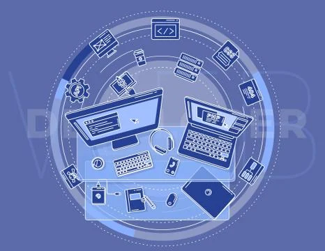 Illustration on the topic of web development for promo poster. Stock Illustration