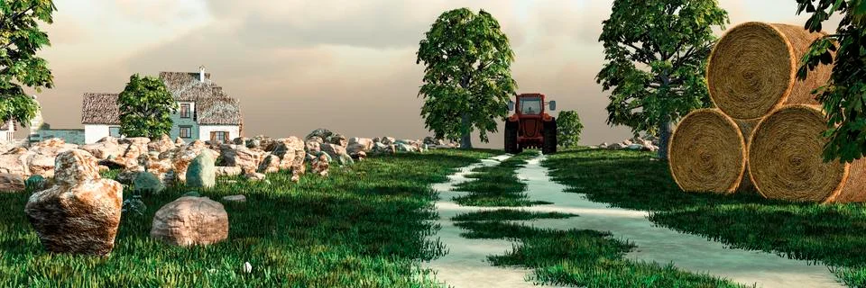 Illustration of a tractor circulating Stock Illustration