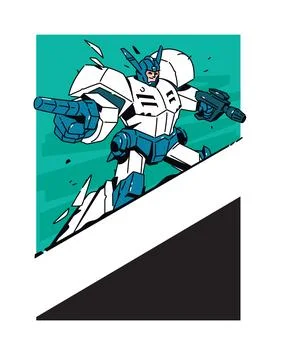 Illustration of a transforming robot with a weapon. Vector. The robot cyborg Stock Illustration
