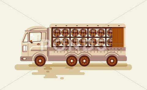 Illustration transportation of alcoholic beverages by truck, shipping barrels Stock Illustration