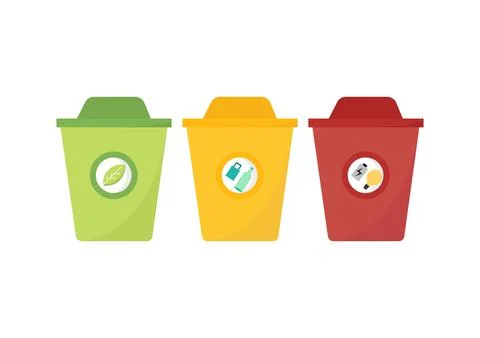 Illustration of a trash can with three types of trash cans Illustrazione stock