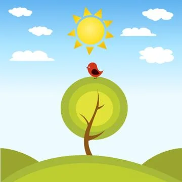 Illustration of a tree and a bird Stock Illustration