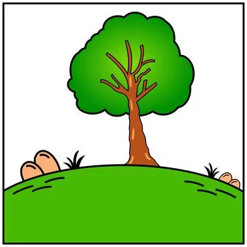 Illustration of a tree on a green meadow, vector illustration. Stock Illustration