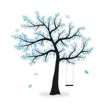 Illustration of a tree with a swing on a white background Stock Illustration