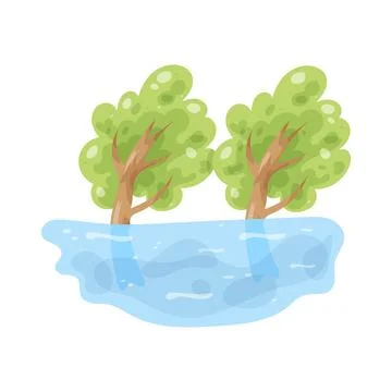 Illustration of trees amidst the flood Stock Illustration
