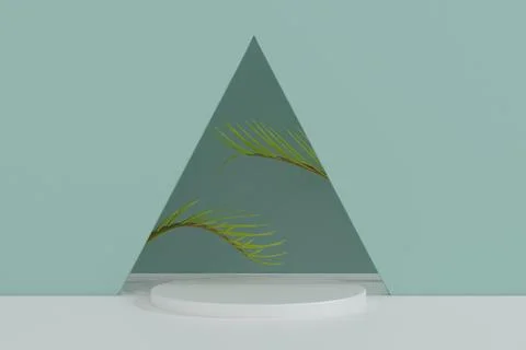 Illustration triangular composition with a white Cylindrical base on light green Stock Illustration