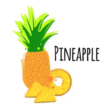 Illustration of a tropical fruit pineapple slice isolated on white background Stock Illustration